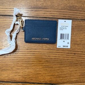 Michael Kors Blue Leather Card Holder with Gold Chain